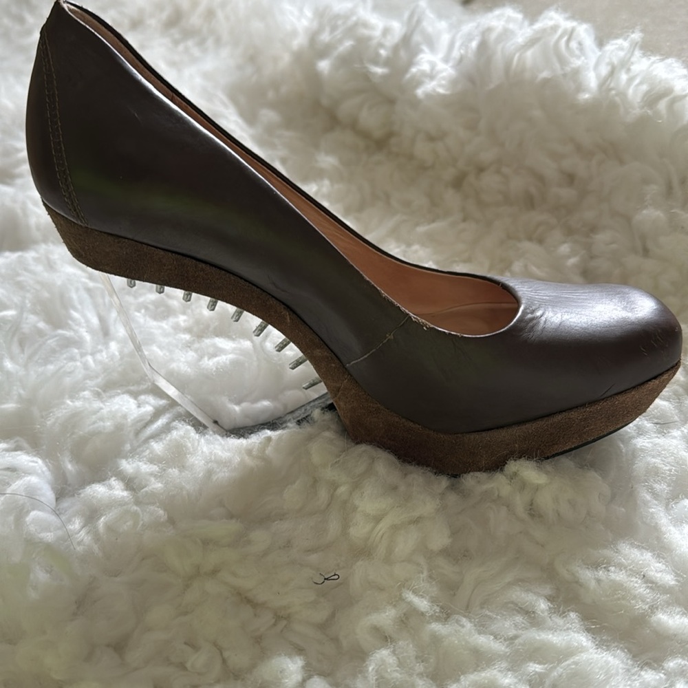 AllSaints Spitafield Ovid Lucite Clear Platform Wedge Heel Pump Women US 9 EU 39